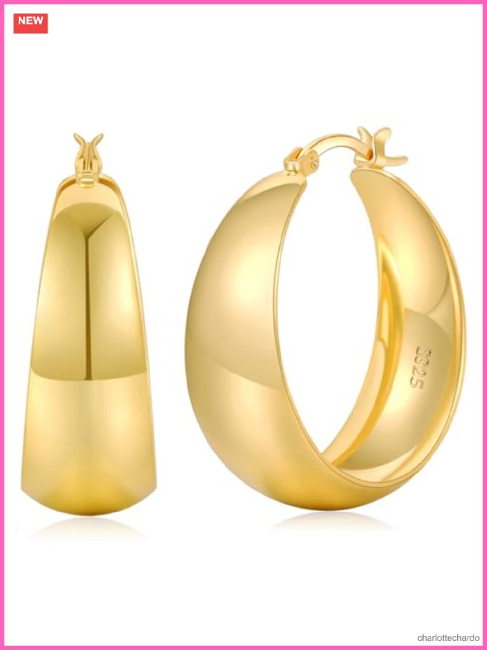 Sterling Silver Wide Hoop Earrings Hypoallergenic Thick Chunky